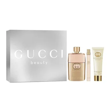 Gucci, Guilty Pour Femme, zestaw: woda perfumowana spray, 90 ml + woda perfumowana spray, 10 ml + balsam do ciała, 50 ml