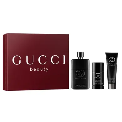 Gucci, Guilty Pour Homme, zestaw: woda perfumowana spray, 90 ml + dezodorant sztyft, 75 ml + żel pod prysznic, 50 ml