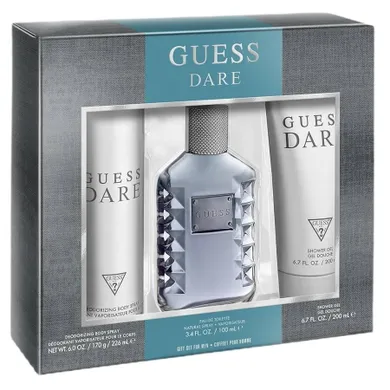 Guess, Dare for Men, zestaw: woda toaletowa, spray, 100 ml + żel pod prysznic, 200 ml + dezodorant, spray, 226 ml