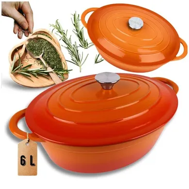 Hage, emaliowana brytfanna żeliwna, gęsiarka, pomarańczowa, 6l