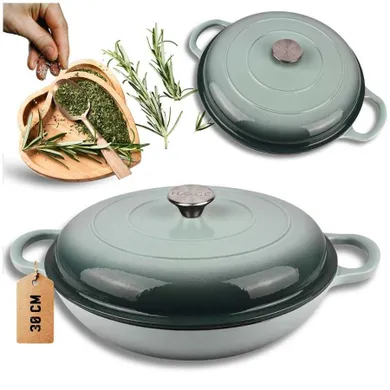 Hage, emaliowany garnek, płaski, żeliwny, sea salt, 30 cm, 3l