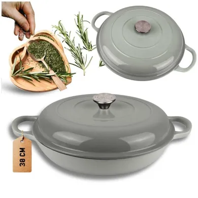 Hage, emaliowany garnek, płaski, żeliwny, szary, 30 cm, 3l