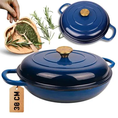 Hage, garnek żeliwny, emaliowany, płaski, niebieski, 30 cm, 3l