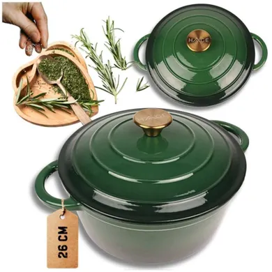 Hage, garnek żeliwny, emaliowany, zielony, 22 cm, 3l