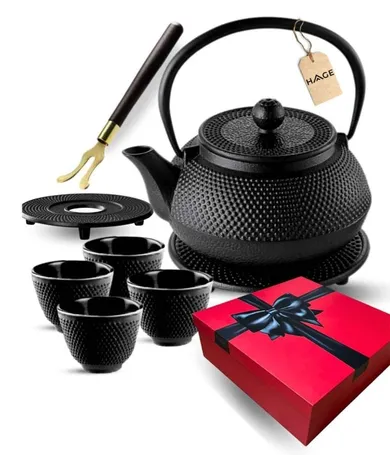 Hage, zestaw dzbanek żeliwny, z filiżankami, czarny, 4-60 ml, 900 ml