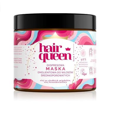 Hair Queen, Ekspresowa maska emolientowa do włosów średnioporowatych, 400 ml
