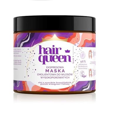 Hair Queen, Ekspresowa maska emolientowa do włosów wysokoporowatych, 400 ml