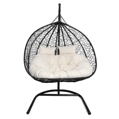 HaloFuture, fotel wiszący, dwuosobowy, kokon, czarny, beżowa poduszka