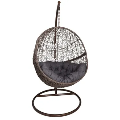 HaloFuture, fotel wiszący, kokon, huśtawka, brązowy, szara poduszka