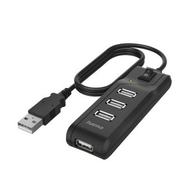 Hama, hub USB, 4 porty USB 2.0, 480 mbit/s, z wyłącznikiem