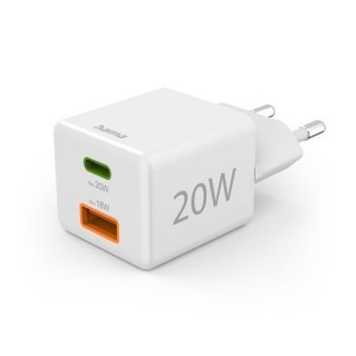 Hama, Power Delivery, ładowarka sieciowa, USB‑C, USB‑A, 20W, biała