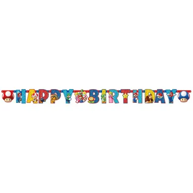 Happy Birthday Mario Bros, girlanda urodzinowa, banner, 190-15 cm