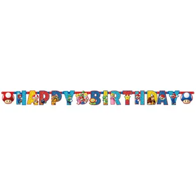 Happy Birthday Mario Bros, girlanda urodzinowa, girlanda, 190-15 cm