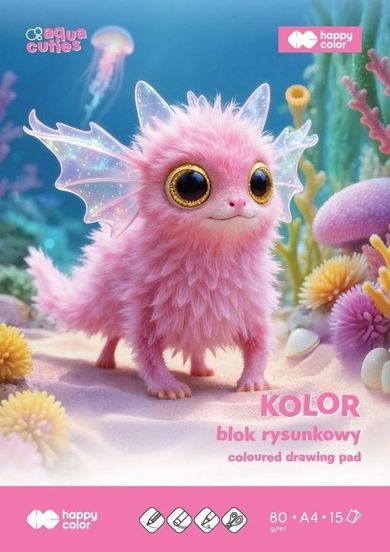 Happy Color, Aqua Cuties, blok rysunkowy, kolorowy, A3, 15 kartek, 80 g