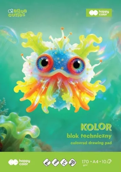 Happy Color, Aqua Cuties, blok techniczny, kolorowy A4, 10 kartek, 170 g