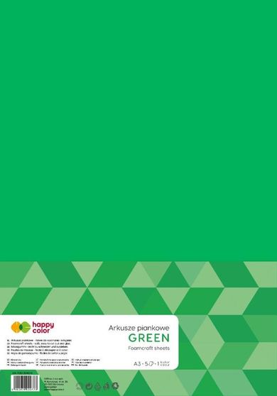 Happy Color, arkusze piankowe, A3, zielone, 5 szt.