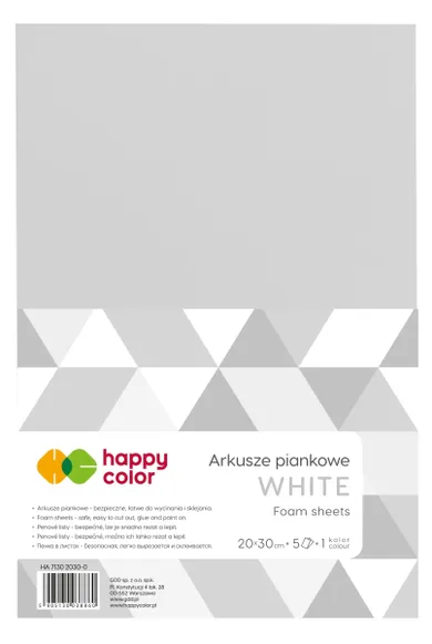 Happy Color, arkusze piankowe, biały, A4, 5 arkuszy