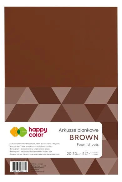 Happy Color, arkusze piankowe, brązowy, A4, 5 arkuszy