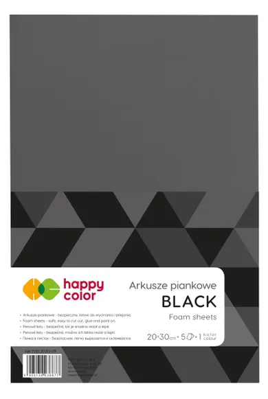 Happy Color, arkusze piankowe, czarny, A4, 5 arkuszy