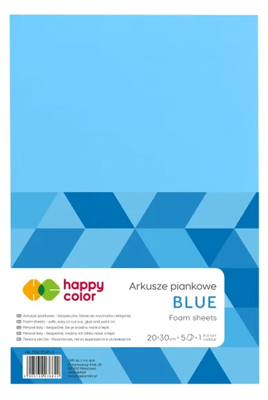 Happy Color, arkusze piankowe, niebieski, A4, 5 arkuszy
