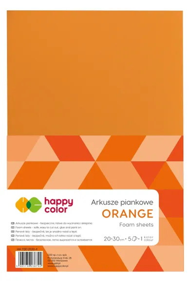Happy Color, arkusze piankowe, pomarańczowy, A4, 5 arkuszy