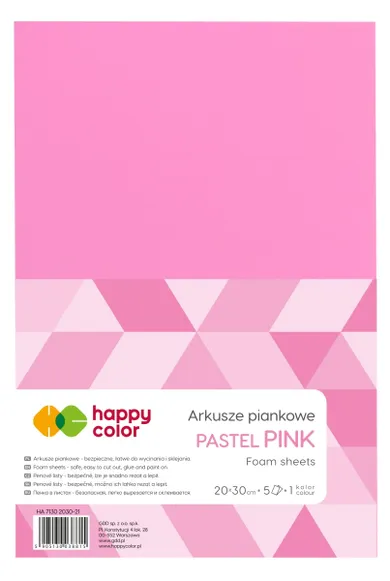 Happy Color, arkusze piankowe, różowy Pastelowy, A4, 5 arkuszy