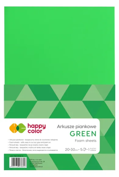 Happy Color, arkusze piankowe, zielony, A4, 5 arkuszy