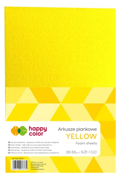 Happy Color, arkusze piankowe, żółty, A4, 5 arkuszy
