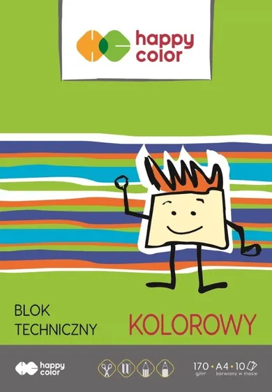 Happy Color, blok techniczny, kolorowy, A4, 10 arkuszy, 170g