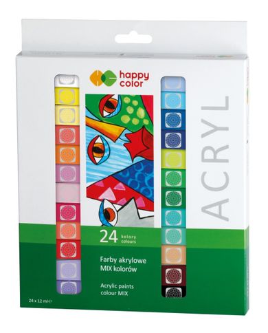 Happy Color, farba akrylowa, 24 kolory, 12 ml, zestaw kolorystyczny