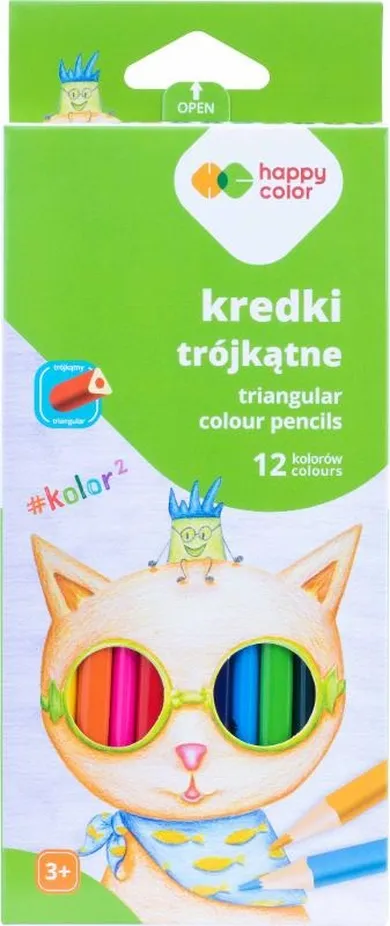 Happy Color, kredki drewniane, trójkątne, 12 kolorów