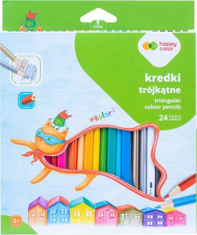 Happy Color, kredki ołówkowe trójkątne, 24 kolory