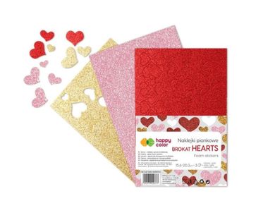 Happy Color, naklejki, brokatowe, serca, A5