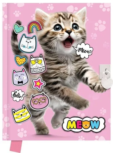 Happy Color, pamiętnik z kłódką, 80 kartek, Meow, 1 szt.