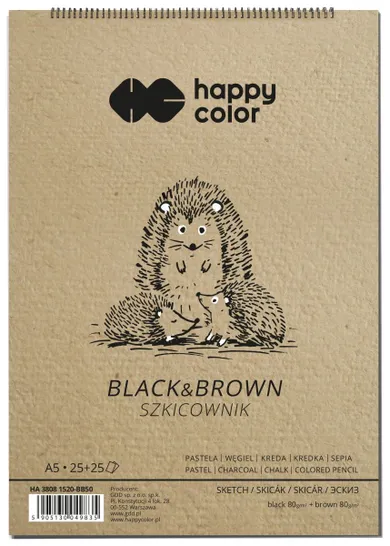 Happy Color, Szkicownik na spirali, Black&Brown, A5, 80g, 50 arkuszy