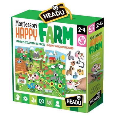 Headu, Montessori, szczęśliwa farma, puzzle, 19 elementów