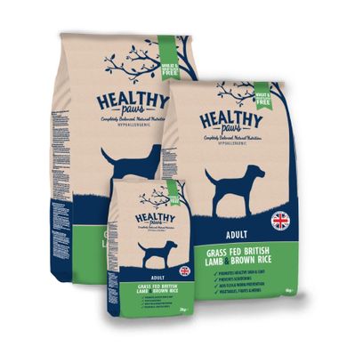 Healthy Paws, karma dla psów dorosłych, jagnięcina i brązowy ryż, 12 kg
