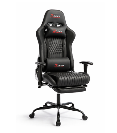 Hedo, fotel gamingowy z podnóżkiem, czarny