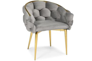 Hedo, Glamour, krzesło welurowe, złote nogi, szare