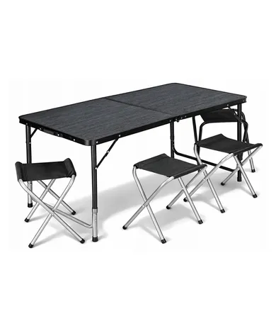 Hedo, zestaw stół turystyczny i 4 krzesła, składany w walizkę, 5w1, czarny