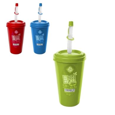 Hega, Viena, kubek plastikowy z pokrywką i słomką, 560 ml