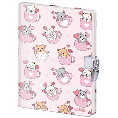 Helma, pamiętnik z kłódką, B6, 60 kartek, gładki, koty, 1 szt.