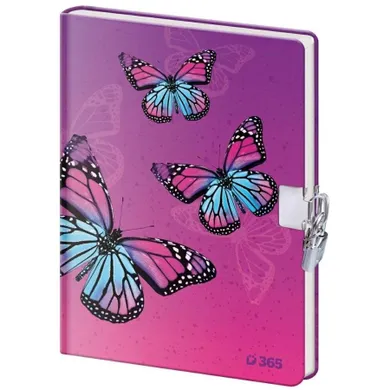 Helma, pamiętnik z kłódką, B6, 60 kartek, gładki, motyle, 1 szt.