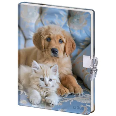 Helma, pamiętnik z kłódką, B6, 60 kartek, gładki, pies i kot, 1 szt.