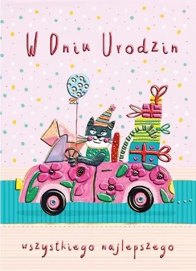 Henry, karnet B6 z kopertą, złocony, urodziny, kot w aucie