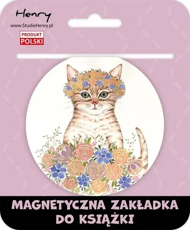 Henry, zakładka magnetyczna do książki, kot w kwiatach