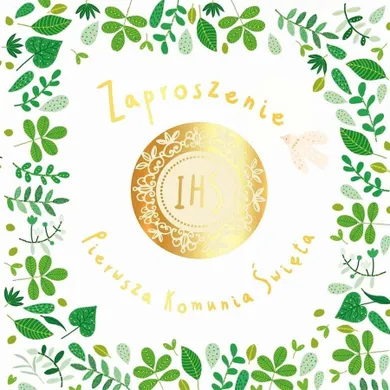 Henry, zaproszenie z kopertą, złocone, 15-15 cm, Komunia, opłatek, 5 szt.