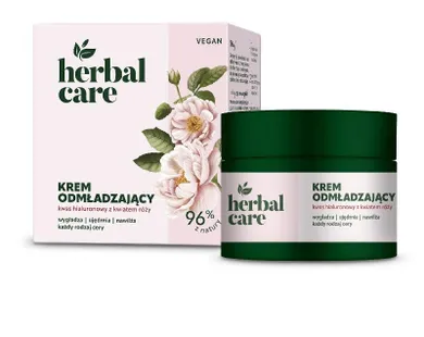 Herbal Care, Vegan, krem odmładzający na dzień i noc z kwasem hialuronowym i kwiatem róży, 50 ml