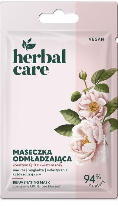 Herbal Care, Vegan, odmładzająca maseczka na twarz, koenzym q10 z kwiatem róży, 7g