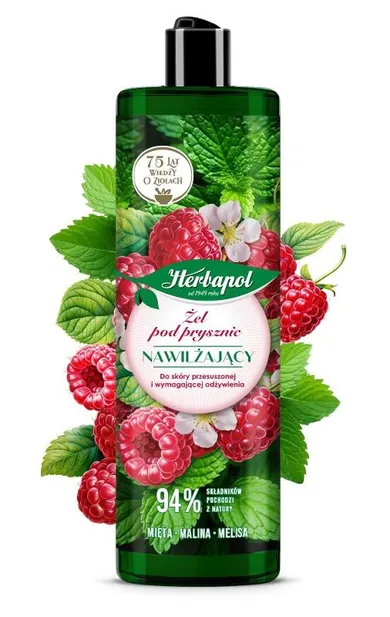 Herbapol, żel pod prysznic, nawilżający, mięta, malina, melisa, 400 ml